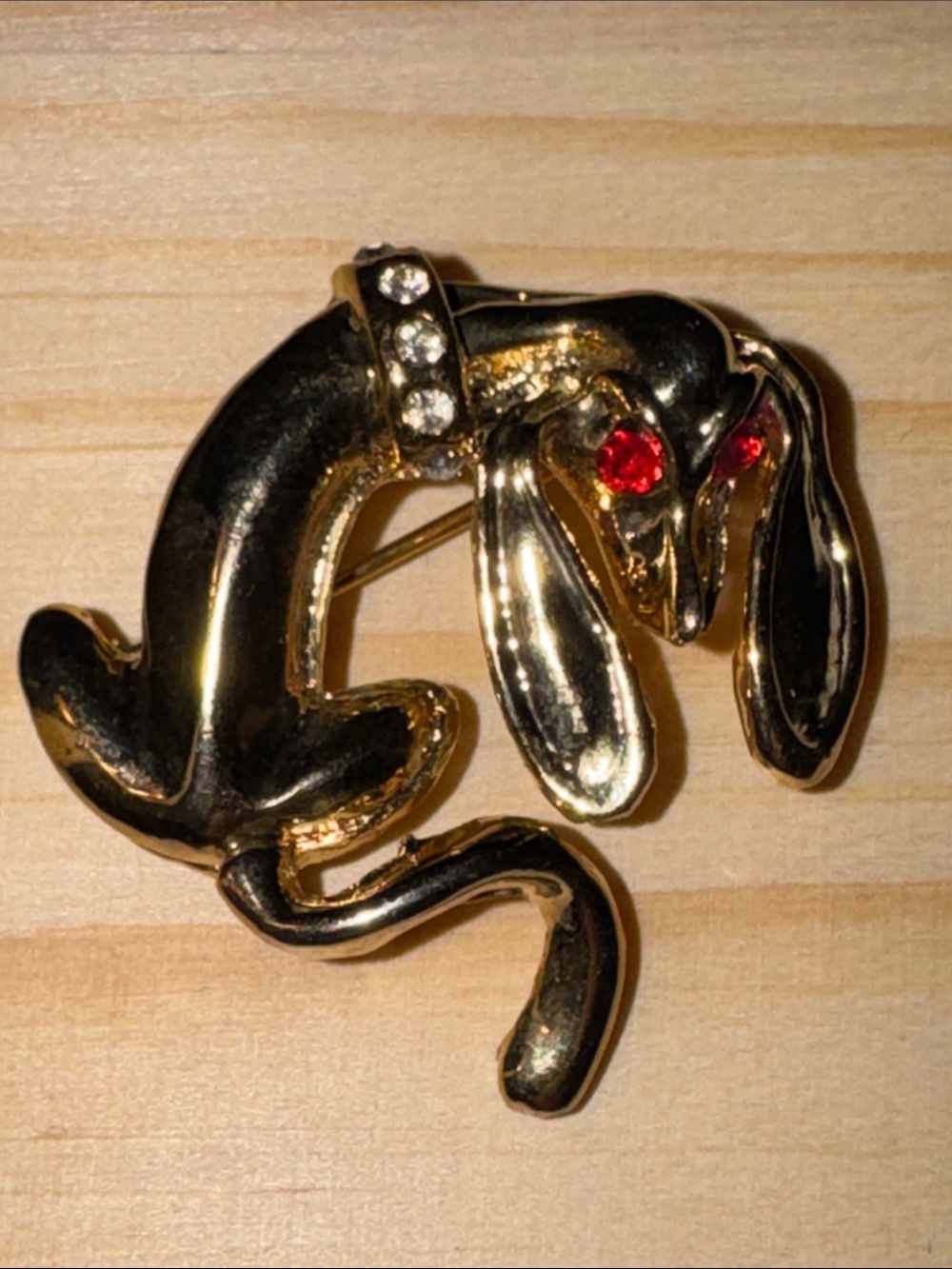 Vintage Gold-tone Dog Brooch with Red Crystal Eyes